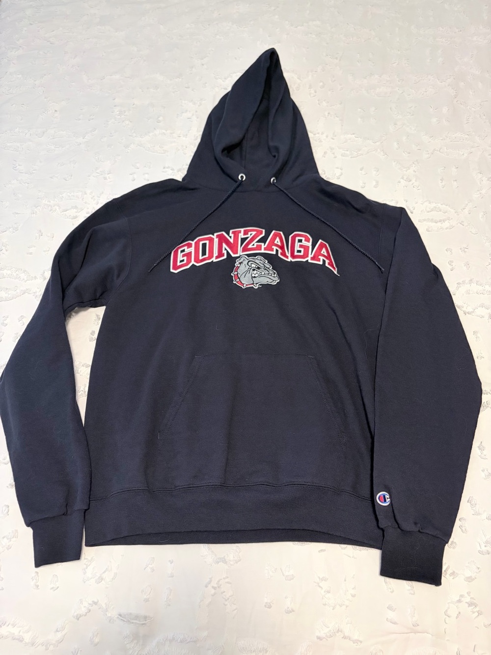 Champion Navy Gonzaga Pullover Hoodie with Red & White Logo